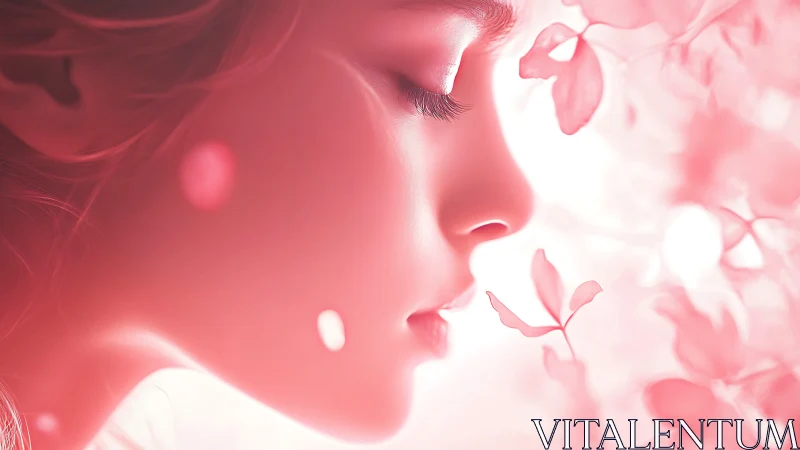 Side profile of young face rendered in soft pink hues