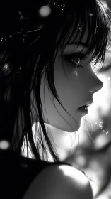 Monochrome anime profile portrait in soft backlight.
