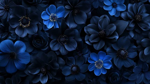 Deep Indigo Botanical Composite: Multi-Specimen Flower Arrangement Analysis.