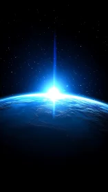 Gentle blue sunrise over Earth welcoming a new day in space.