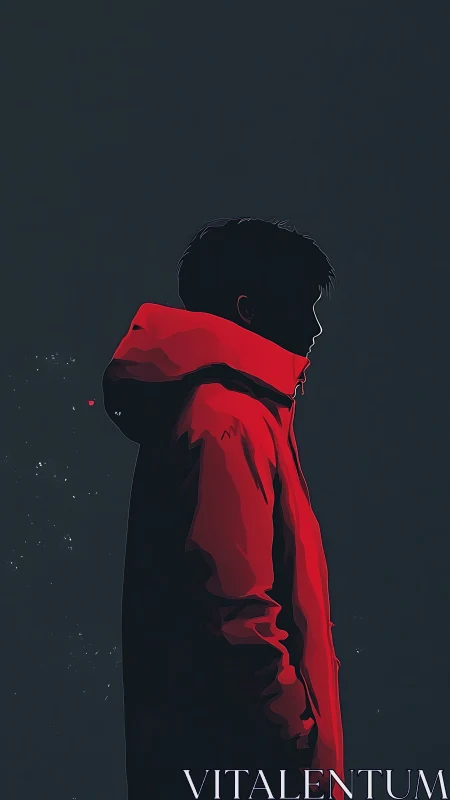 Crimson hood carves a quiet silhouette from the night air