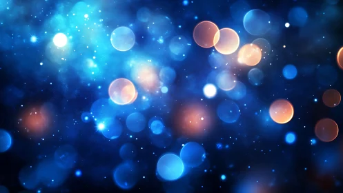 Blue and orange bokeh circles on dark abstract background.