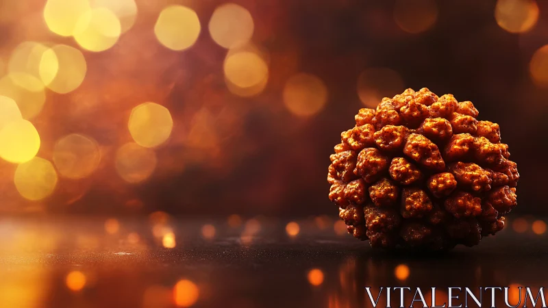 Macro dessert sphere under warm cinematic bokeh lighting.
