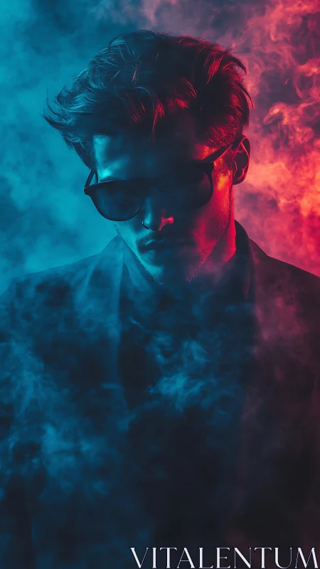 Bicolor rim-lit portrait uses volumetric smoke and hard contrast