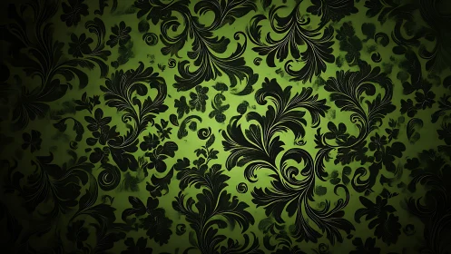 Baroque leaves swirl dramatically across glowing green shadow