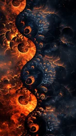Fractal fire and shadow spiral divide with molten contrast.