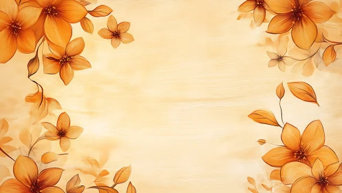 Asymmetrical orange floral border with soft gradient textured ground