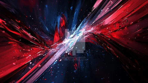 Colliding streaks of red and blue paint burst into glowing motion