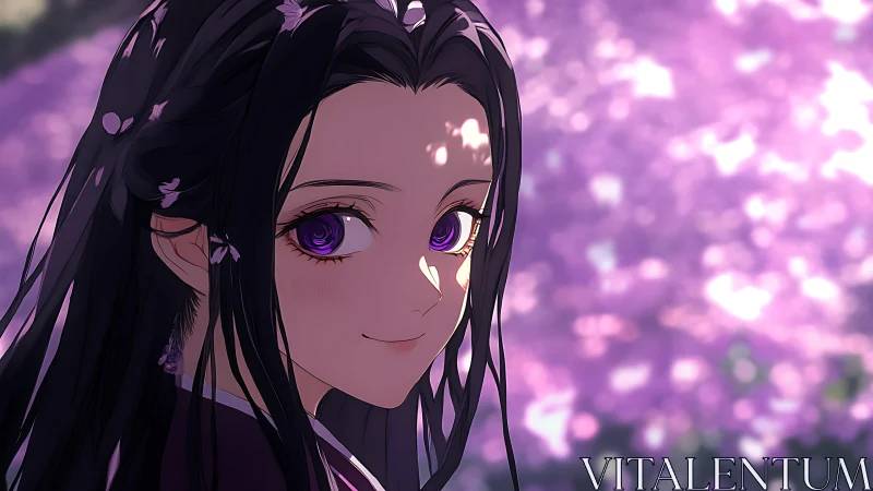 Soft-lit anime portrait amid pastel cherry blossoms.