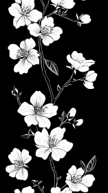 Black and white botanical line drawing of flowering branch.