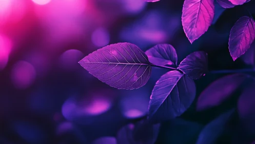 Single neon leaf glows against blurred magenta bokeh field