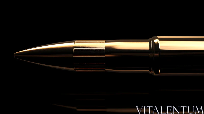 Gilded bullet silhouette gliding through cinematic blackness.