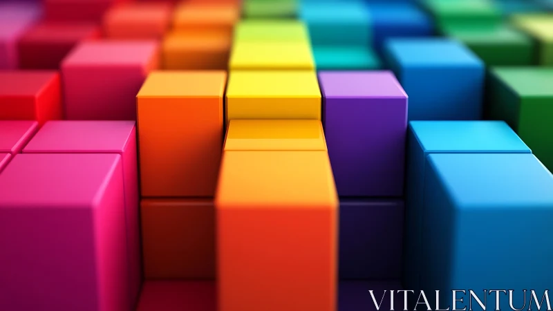 Vibrant rainbow cubes in staggered 3D geometric grid.