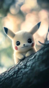 Bright-eyed electric friend peeks over a gentle forest branch