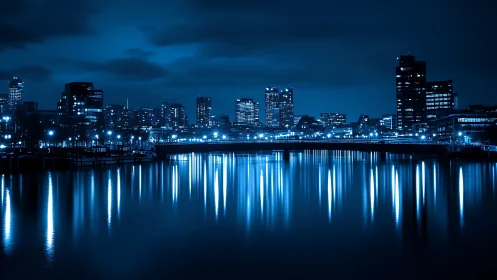 Midnight skyline paints electric echoes across the water