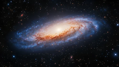 Edge-on barred spiral galaxy with luminous stellar bulge.