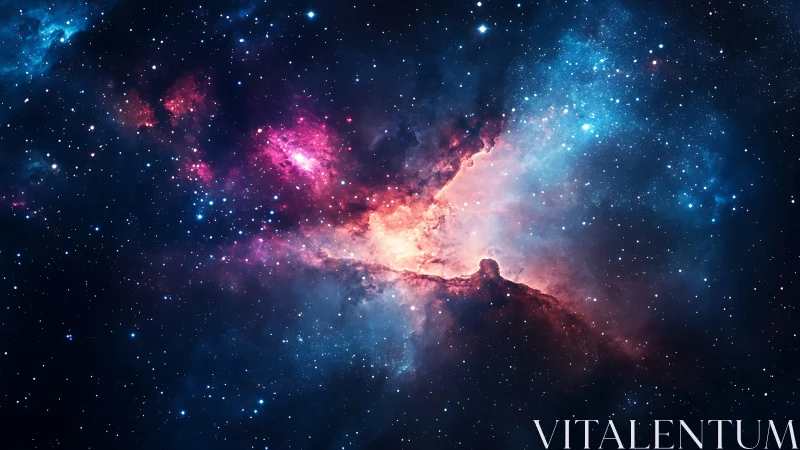 Colorful nebula cloud with bright stars in deep space.