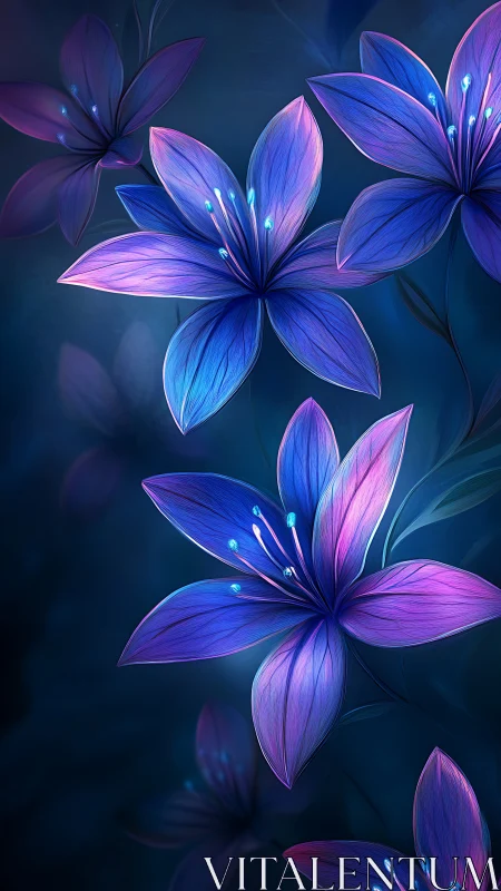 Bioluminescent Digital Flowers Against Deep Teal Gradient Background.