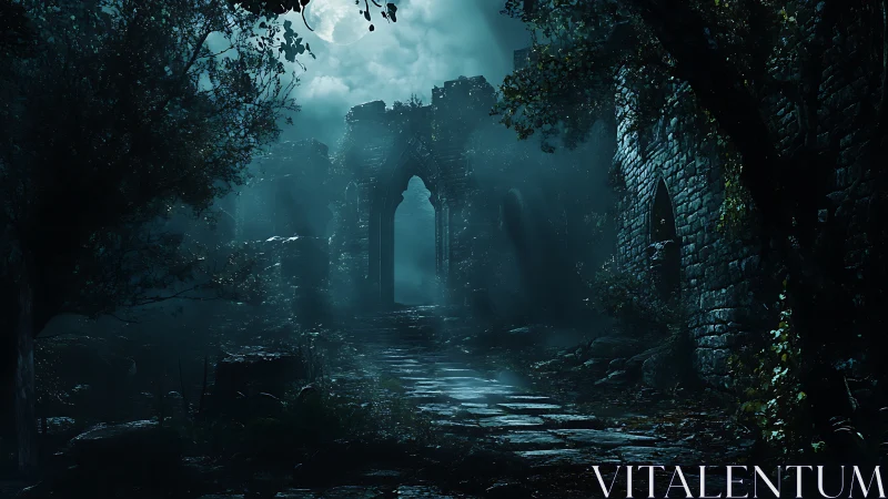 Moonlit ruins inviting quiet wanderers to explore gently.