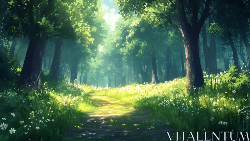 Luminous Forest Corridor: Atmospheric Path Through Deciduous Canopy.