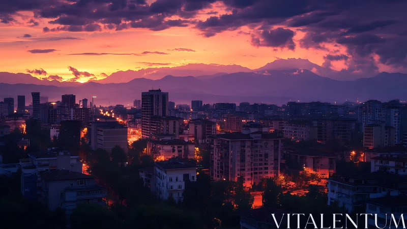 Urban skyline under stratified dusk luminance gradients.