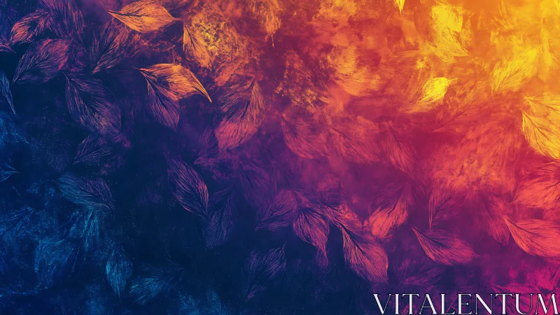 Colorful abstract feather pattern in warm and cool tones.