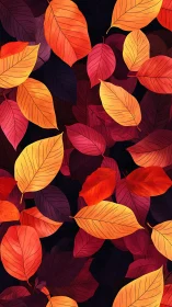 Glowing autumn leaves drift over a rich, shadowed forest ground