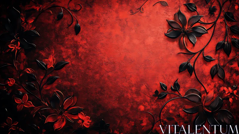 Velvety red floral frame with dark blossoms unfolding gently.