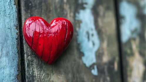 Red Heart's Quiet Moment on Weathered Wood.