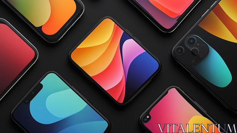 Digital render of gradient wallpapers displayed on black smartphones