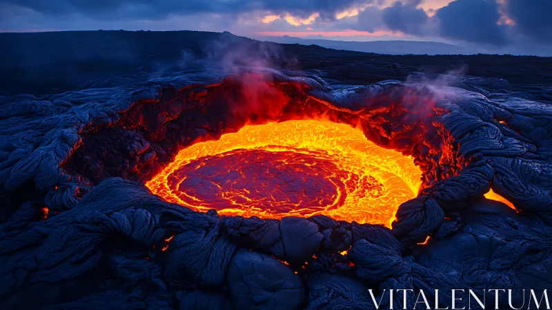 Volcanic Lava Lake at Dusk.