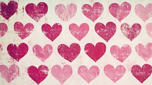 Arranged Grid of Pink and Magenta Textured Hearts.