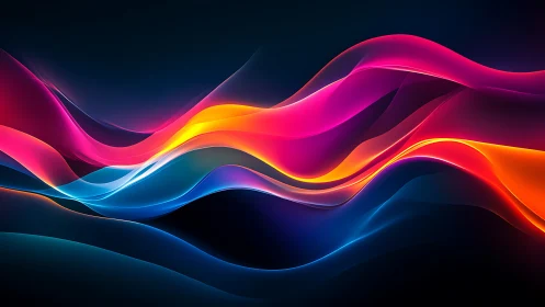 Chromatic neon waveforms flow across a deep digital void