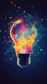 Vibrant digital lightbulb exploding with abstract color.
