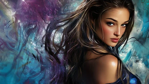 Digital painting portrait with luminous brushwork and chromatic drift.