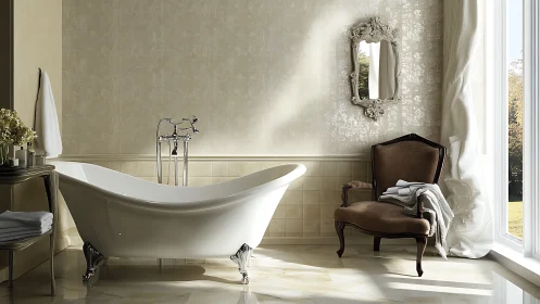 Elegant clawfoot bathtub in bright classic bathroom interior.