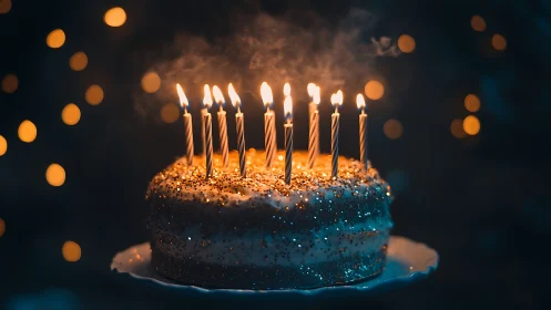 Magical Moment: Glowing Birthday Cake with Lit Candles