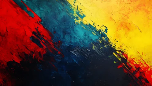 Bold Abstract Painting With Red, Yellow, and Blue Brush Strokes.