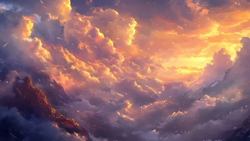 Radiant storm clouds over rugged alpine mountain ridges.