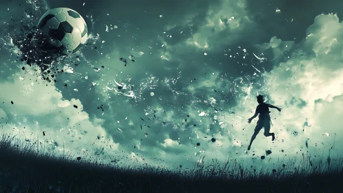 Exploding soccer ball and airborne player freeze dynamic motion