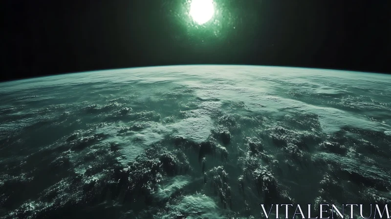 Low-orbit planetary horizon under intense overhead star glow