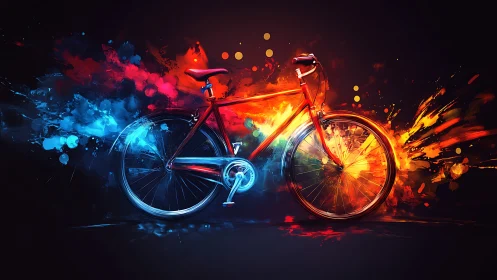 Neon Bicycle Exploding Light Energy Against Dark