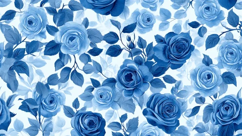 Blue Roses Pattern on White Background