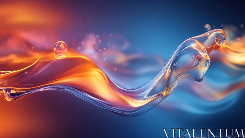 Liquid fire ribbon flows through cool electric blue field.