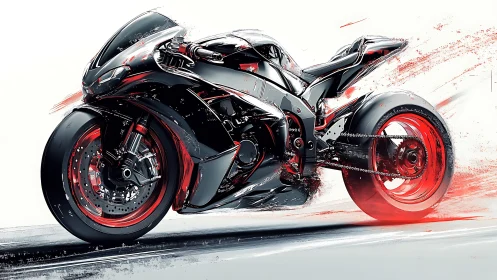 Fierce red and black sport bike surges ahead with bold energy