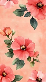 Coral Pink Floral Composition with Delicate Watercolor Blooms