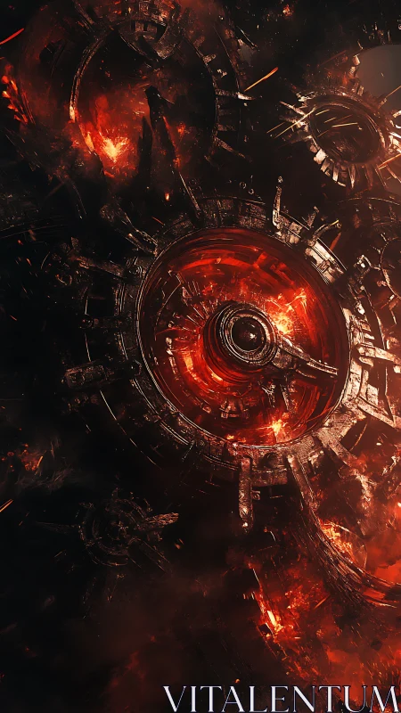 Molten mechanical core with radial gears in eruptive plasma glow