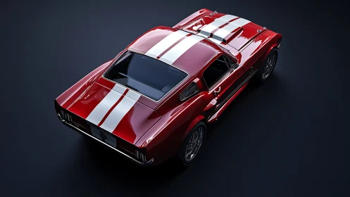 High-gloss red muscle car render showcases racing stripe aesthetics