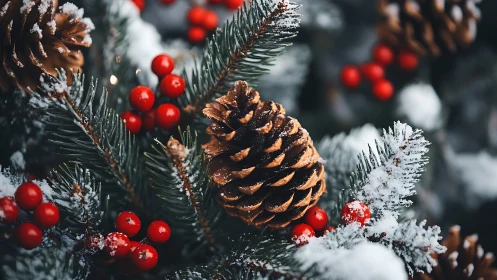 Cozy winter pinecones and berries bringing holiday warmth.