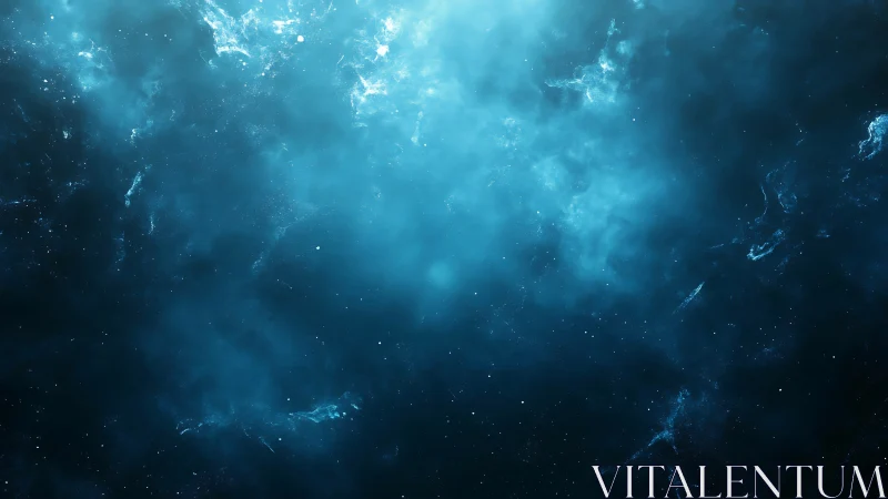 Blue nebula cloud glows across deep star field background